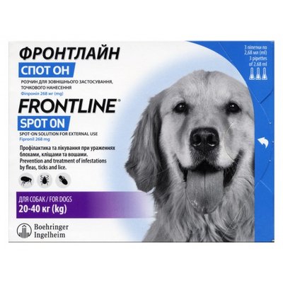 Краплі на холку Boehringer Ingelheim Frontline Spot-ON для собак від 20 до 40 кг 3 піпетки 1200305_1 уп.(3пип.) фото