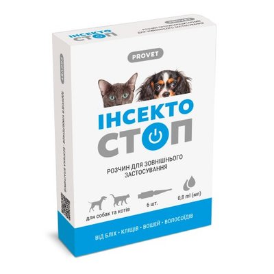 Краплі на холку ProVET «Інсектостоп» для котів та собак від 4 до 10 кг, 1 піпетка (від зовнішніх паразитів) 1111151581 фото