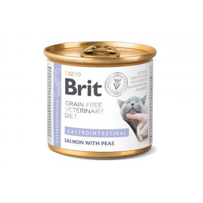 Вологий корм Brit GF VetDiet Gastrointestinal для котів, при захворюваннях шлунково-кишкового тракту, з лососем та горохом, 200 г 1111169971 фото