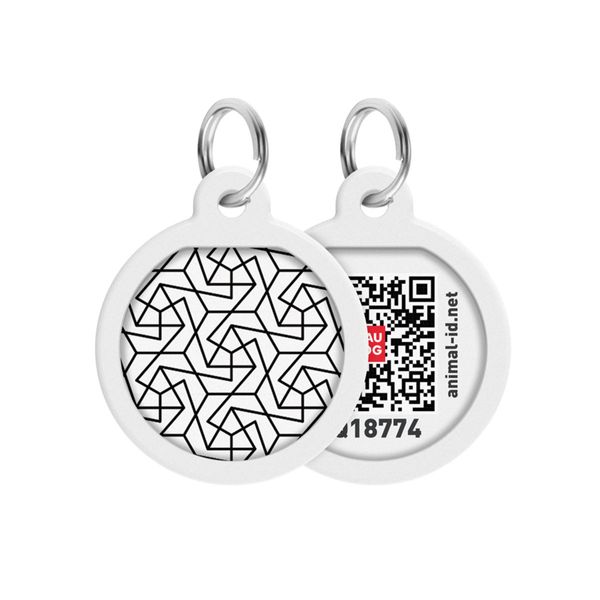 Адресник для собак та котів металічний WAUDOG Smart ID з QR паспортом, малюнок "Геометрія", круг, Д 25 мм 0625-0202 фото