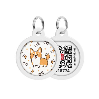 Адресник для собак и котов металлический WAUDOG Smart ID c QR паспортом, рисунок "Корги", круг, Д 25 мм 0625-0212 фото