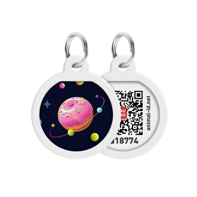 Адресник для собак и котов металлический WAUDOG Smart ID c QR паспортом, рисунок "Вселенная пончиков", круг, Д 25 мм 0625-0218 фото