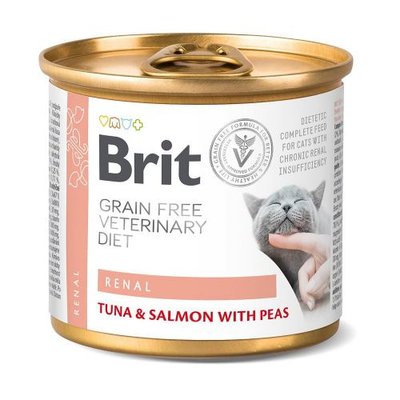 Влажный корм Brit GF VetDiet Renal для кошек при хронической почечной недостаточности, с тунцем, лососем с горохом, 200 г 1111166665 фото