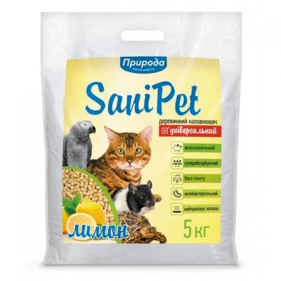 Гігієнічний наповнювач Природа Sani Pet «Лимон» для котів, деревинний, 5 кг PR240792 фото