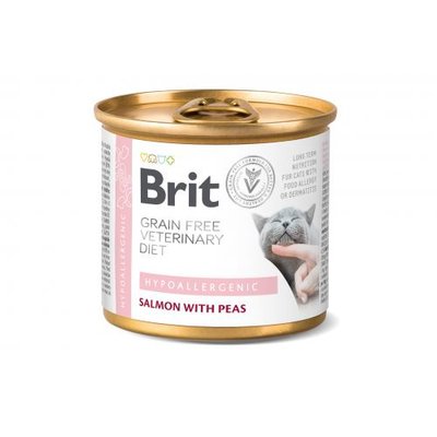 Влажный корм Brit GF VetDiet Hypoallergenic для кошек, с пищевой аллергией и непереносимостью, с лососем, 200 г 1111168650 фото